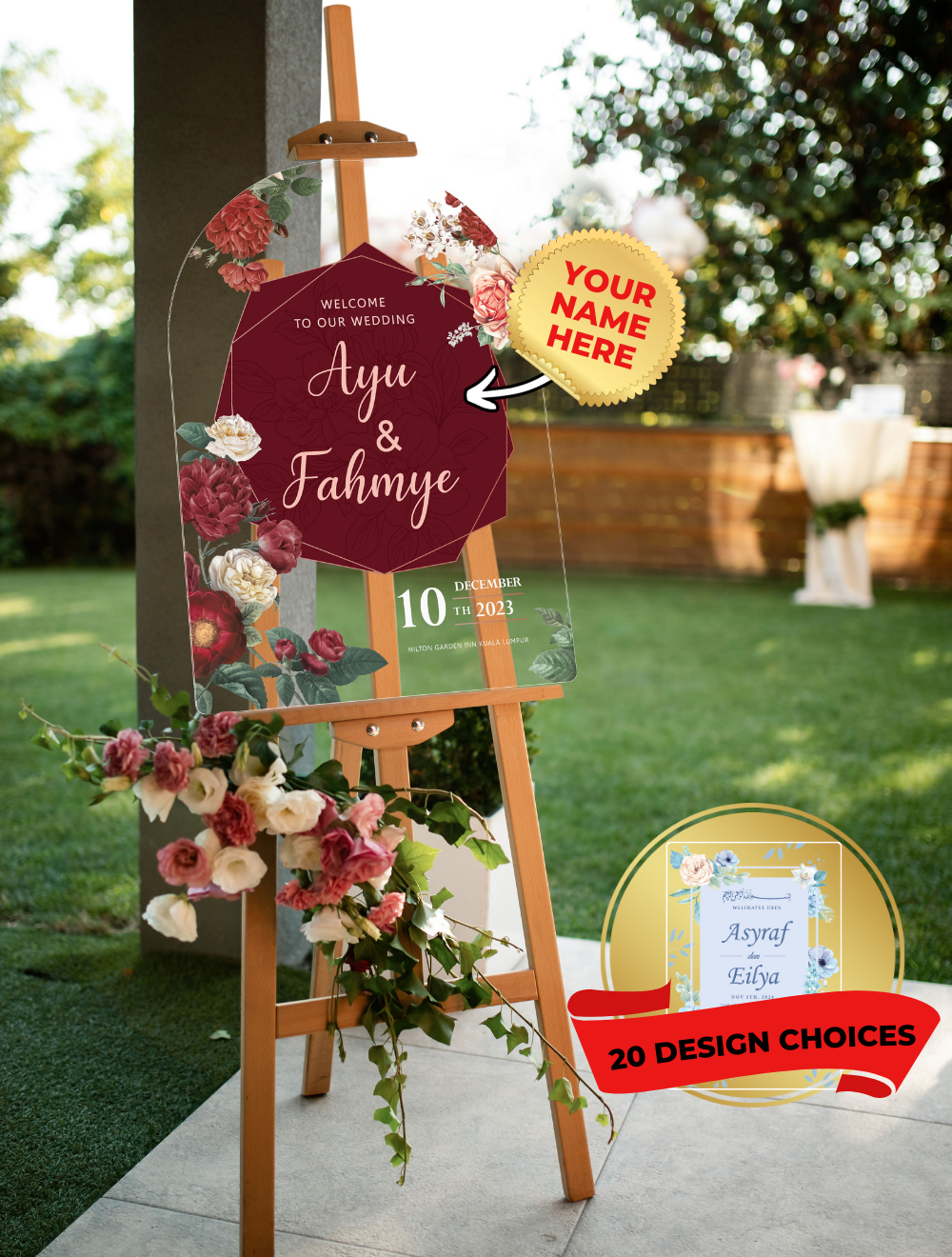 A2 Customized Wedding Signage with Photo + FREE Stand