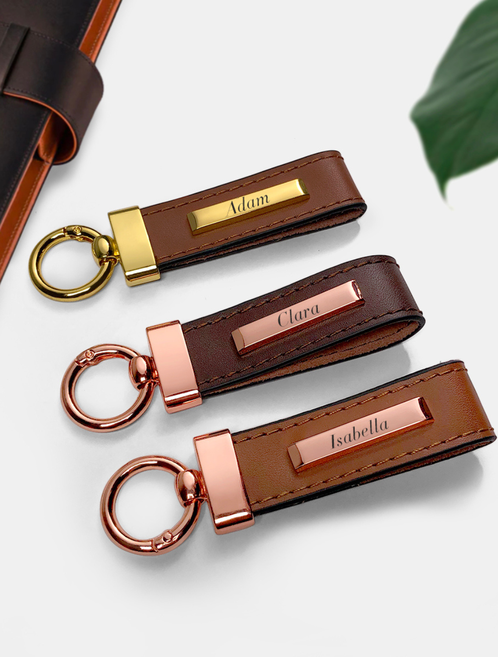 Personalized Leather Keychain - Gift for Husband Wife, Married Couple, Valentines